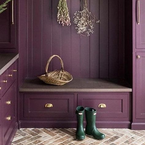 Purple Utility Room, Purple Cupboards, Aubergine Colour, Pool Table Room, Painted Wardrobe, Ball Ideas, Table Room, Velvet Living Room, Farrow And Ball