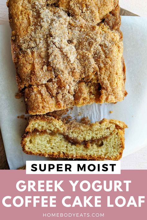 I just started baking with yogurt (it keeps baked goods nice and moist). I found this Greek yogurt coffee cake recipe and it was so good! We've been eating it for breakfast and I'm obsessed with it. It's made in a loaf pan, so it makes two perfect portions for my family. Cinnamon Coffee Cake Loaf, Greek Yogurt Coffee Cake, Yogurt Coffee Cake, Baking With Yogurt, Christmas Coffee Cake, Healthy Coffee Cake, Yogurt Coffee, Coffee Cake Loaf, Greek Yogurt Cake