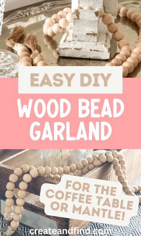 DIY wood bead garland with tassels. Bead Garland Decor Ideas, Garland Decor Ideas, Garland On Mantle, Diy Wood Bead Garland, Diy Tassel Garland, Tassels Tutorials, Fireplace Garland, Wood Beads Diy, Craft Beads