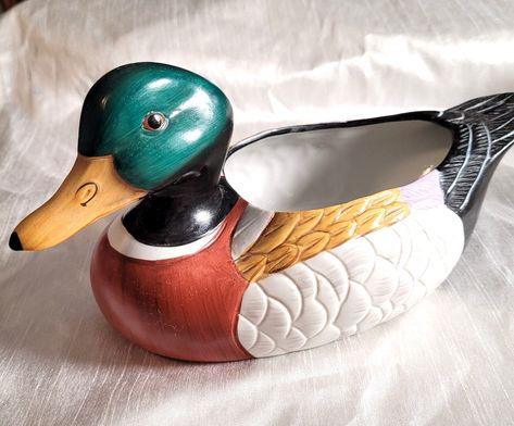 Hand Painted Ceramic Mallard Duck Planter Vintage Numbered Duck Pottery, Clay Duck, Duck Collection, Duck Planter, Ceramic Creations, Ceramic Duck, Duck Decor, Vintage Numbers, Eclectic Living Room