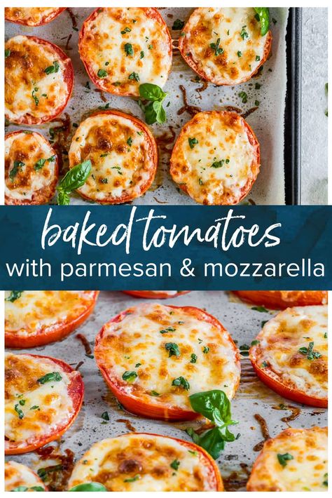 Baked Tomatoes With Parmesan, Baked Tomatoes With Mozzarella, Tomatoes With Mozzarella, Parmesan Tomatoes, Baked Parmesan Tomatoes, Baked Dish, Tomato Dishes, Fresh Tomato Recipes, Mozzarella Recipes