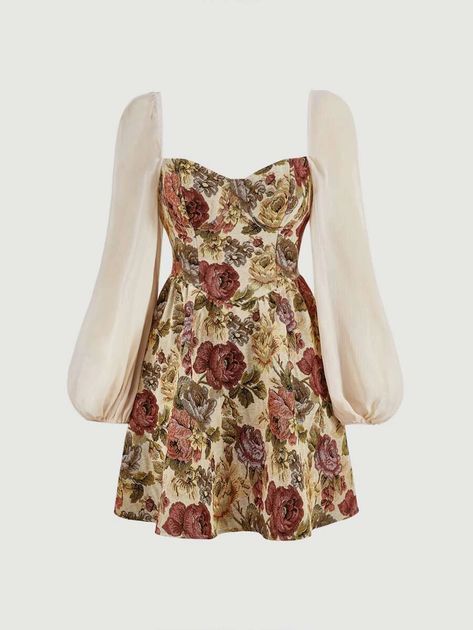 SHEIN MOD Floral Print Sweetheart Neck Lantern Sleeve Dress | SHEIN UK Lantern Sleeve Dress, Mode Inspo, Dress For Short Women, Lantern Sleeve, Sweetheart Neck, Mode Vintage, Dream Dress, Classy Outfits, Pretty Dresses