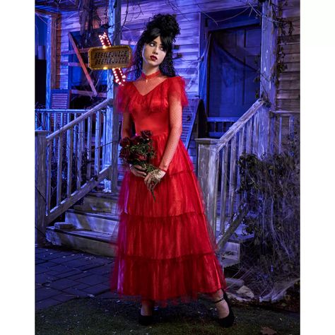 Adult Lydia Deetz Costume - Beetlejuice - Spirithalloween.com Lydia Deetz Dress, Lydia Cosplay, Lydia Deetz Costume, Beetlejuice Halloween Costume, Top 10 Halloween Costumes, Halloween Spirit Store, Spirit Halloween Costumes, Beetlejuice Costume, Fiesta Halloween