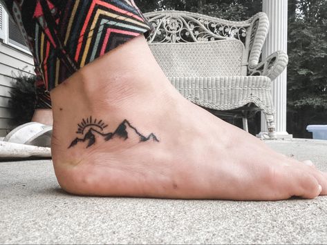 Sunrise Over Mountains Tattoo, Sunrise Over Mountains, Trees Tattoo, Mountains Tattoo, Mountain Tattoo, Leaf Tattoos, Maple Leaf Tattoo, Fish Tattoos, Jesus Fish Tattoo