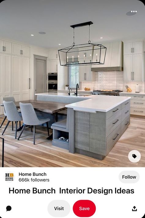 Island With Nook Seating, Kitchen Island With Eating Nook, Kitchen Island Dining Nook, Kitchen And Living Room Ideas Open, Booth Built Into Kitchen Island, T Kitchen Island With Seating, Kitchen Booth Island, Kitchen Island With Dinner Table, Booth Island Kitchen