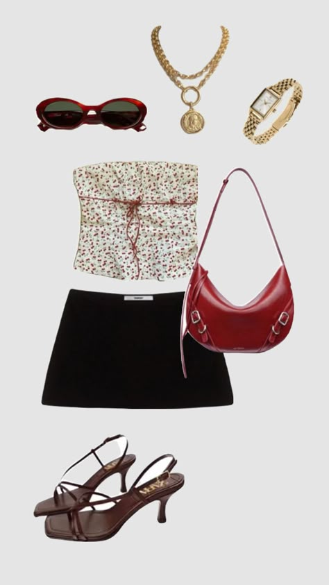 Fashion Magazine Aesthetic, Mini Skirts Outfits Summer, Magazine Aesthetic, Girly Outfit, Heels Gold, Red Bag, Miniskirt Outfits, Couture Runway, Pinterest Outfits