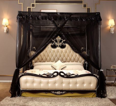 Black Bed Canopy Curtain Mosquito net For Twin Queen King Size(No Bed Canopy Frame) | Wish Bedroom Goth, Dream Beds, Gothic Houses, Four Post Bed, Lovely Bedroom, Bed Net, Canopy Bed Curtains, Wedding Bedroom, No Bed