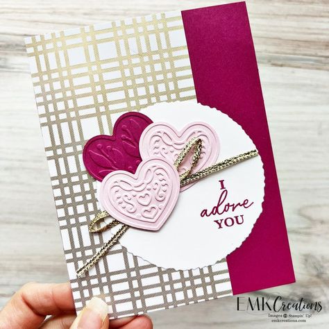 Stampin Up Most Adored Dsp, Stampin Up Hearts Of Elegance, Valentine Cards Stampin Up Ideas, Cards Stampin Up Ideas, Valentines 2024, Girly Cards, Stampin Up Valentine Cards, Cards Valentines, Papercraft Ideas