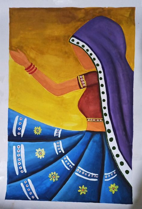 Easy Indian Paintings On Canvas, Easy Fast Painting Ideas, Desi Painting Ideas, Indian Paintings Easy, Latest Painting Ideas, Painting Sketch Ideas, Indian Folk Art Drawing, Polychromatic Painting, Poster Color Painting Ideas Easy