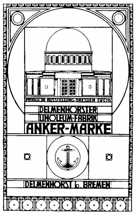 12-40 12-40 - Peter Behrens, poster for the Anchor Linoleum exhibition pavilion, 1906. Lauweriks’s grid theory is applied to graphic design. Thomas Hart Benton, Koloman Moser, 달력 디자인, Graphic Design Styles, Vienna Secession, Art Nouveau Poster, Ludwig Mies Van Der Rohe, Bauhaus Poster, The Anchor