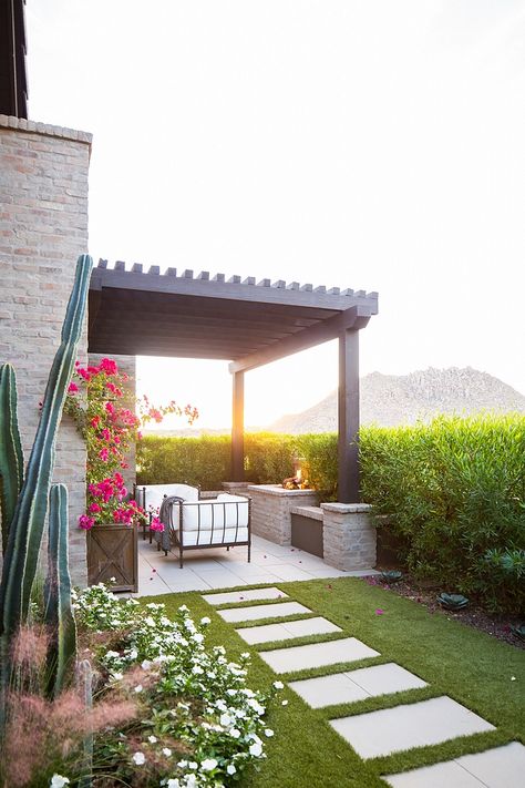 Private patio Small patio out of master bedroom with pergola and outdoor fireplace #patio #pergola #smallpatio #outdoorfireplace Master Patio Private, Small Pergola Patio, Farmhouse Veranda, Privacy Patio, Pergola Patio Ideas, Master Patio, Fireplace Patio, White Pergola, Small Pergola