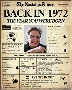 Back in 1972 | 50th Birthday Newspaper Poster Sign | Fully Editable in 2022 | 50th birthday party ideas for men, 50th birthday wishes, Moms 50th birthday Back In 1975, Birthday Party Ideas For Men, 50th Birthday Party Ideas For Men, Back In 1972, 50th Birthday Wishes, Birthday Newspaper, Newspaper Gift, Newspaper Poster, Moms 50th Birthday