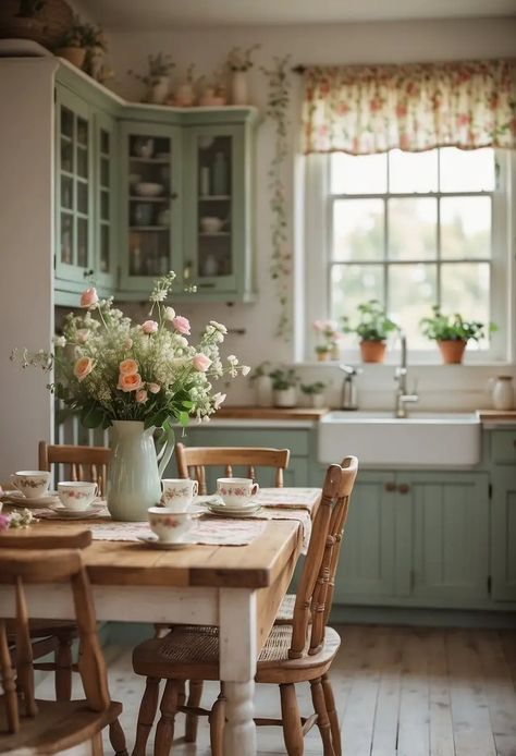 Cottagecore Kitchen Cottage Kitchen Paint Colors, Cottagecore Dining Room, Penthouse Kitchen, Christmas Kitchen Decor Ideas, Cottage Core Kitchen, Country Kitchen Ideas, Cottagecore Kitchen, Country Cottage Kitchen, Casa Clean