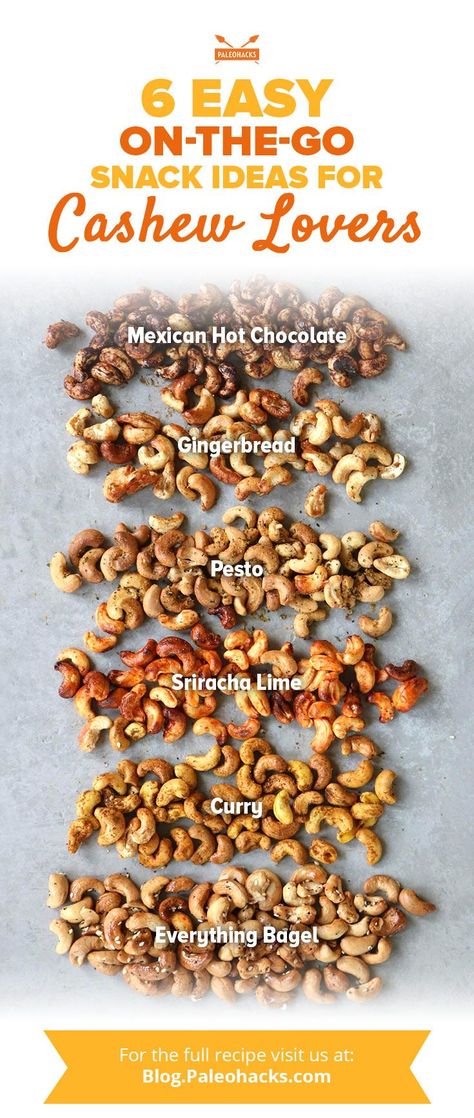 Paleo Recipes Snacks, Healthy Sweet Snacks, Healthy Vegan Snacks, Mexican Hot Chocolate, Roasted Cashews, On The Go Snacks, Paleo Snacks, Snacks For Work, Everything Bagel