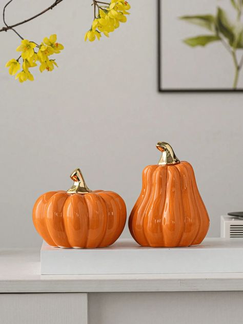 1pc Minimalist Ceramic Fake Pumpkin Decor For Halloween Party, GiftingI discovered amazing products on SHEIN.com, come check them out! Ceramic Crafts, Fake Pumpkins, Decorative Crafts, Fall Thanksgiving Decor, Pumpkin Colors, Desk Office, Coloring Easter Eggs, Pumpkin Crafts, Thanksgiving Decor