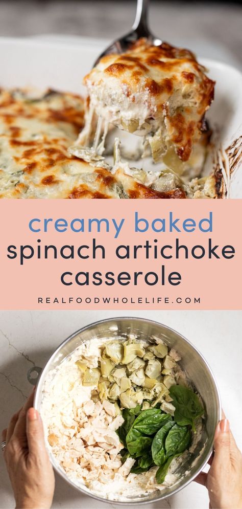 Chicken Florentine Artichoke Bake, Artichoke Recipes Chicken, Spinach And Artichoke Casserole With Chicken And Cauliflower Rice, Chicken Spinach Artichoke Casserole, Chicken Artichoke Casserole, Chicken Artichoke Bake, Spinach Artichoke Chicken Bake, Chicken Artichoke Recipes, Spinach Artichoke Casserole