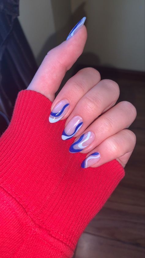 Wavy Blue Nails, Sonic Nails, Sonic Funny, Blue Nails, Swag Nails, Nail Ideas, Nail Inspo, Sonic, Acrylic Nails