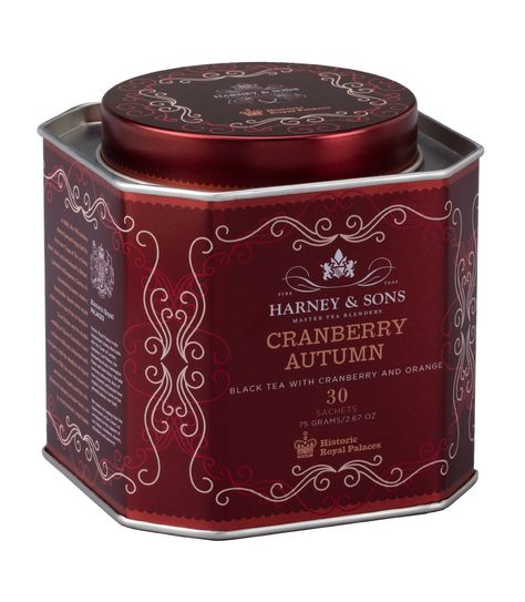 Sweet and tart, our Cranberry Autumn is a black tea artfully blended with cranberry and orange flavors. You'll find it a full-bodied brew that is exceptionally smooth and delicious in the fall, or anytime if you're a cranberry fan. Harney And Sons Tea, Cranberry Tea, Drink Making, Black Tea Blends, Orange Tea, Mum Gifts, Autumn Tea, Pretty Drinks, Tea Tins