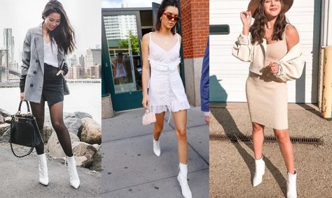 Cute outfits to pair with white boots. White Short Boots Outfit, Short White Cowboy Boots Outfit, Short White Boots Outfit, Ankle Boots Outfit Summer, White Booties Outfit, Short Boots Outfit, White Short Boots, White Shorts Outfit, Outfits For Petite