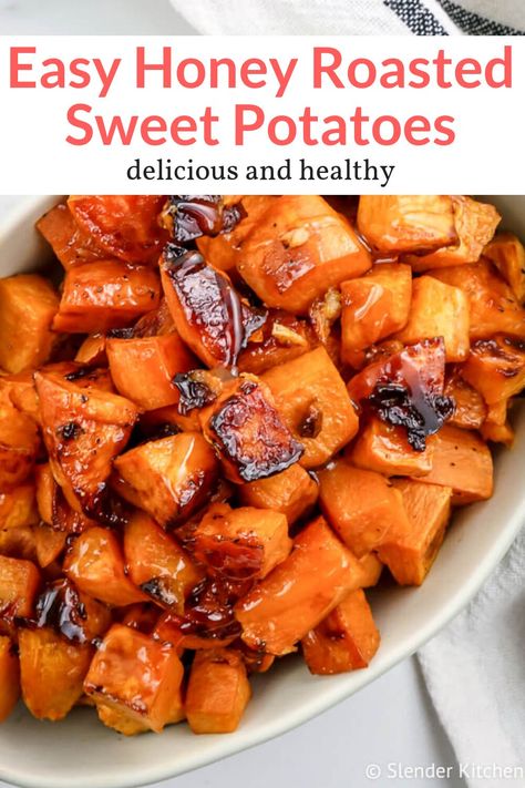 Butter Roasted Potatoes, Honey Roasted Sweet Potatoes, Sweet Potato Recipes Roasted, Boiling Sweet Potatoes, Freeze Sweet Potatoes, Cinnamon Honey Butter, Slender Kitchen, Cinnamon Honey, Foods Healthy