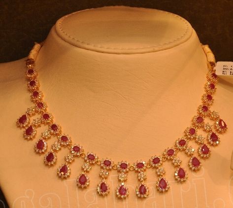 Diamond and Ruby Necklace ~ Latest Jewellery Designs Unique Necklace Designs, Ruby Necklace Designs, Gold Ruby Necklace, Ruby Jewelry Necklaces, Latest Jewellery Designs, Beautiful Diamond Necklace, Indian Wedding Jewelry Sets, Neck Pieces Jewelry, Indian Bridal Jewelry Sets