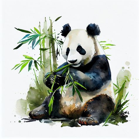 Watercolour Practice, Panda Clipart, Blackboard Drawing, Panda Artwork, Panda Painting, Panda Illustration, Bamboo Art, Panda Bears, Chinese Brush Painting