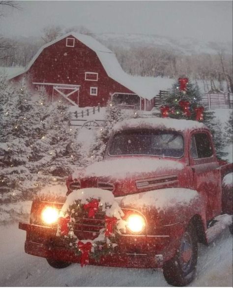 Winter Christmas Scenes, Christmas Red Truck, Merry Christmas Pictures, Christmas Scenery, Christmas Feeling, Western Christmas, Christmas Truck, Christmas Memory, Christmas Scenes