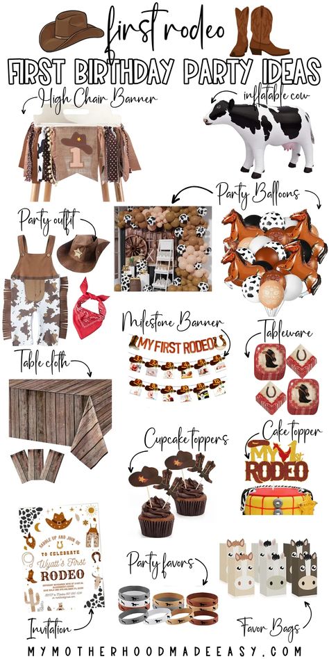 Diy My First Rodeo, Rodeo Birthday Party Ideas, My First Rodeo Birthday Boy, Rodeo Theme Birthday Party, First Rodeo Birthday Boy, First Rodeo Birthday Party, My First Rodeo Birthday, Birthday Party Theme Ideas, Cowboy First Birthday