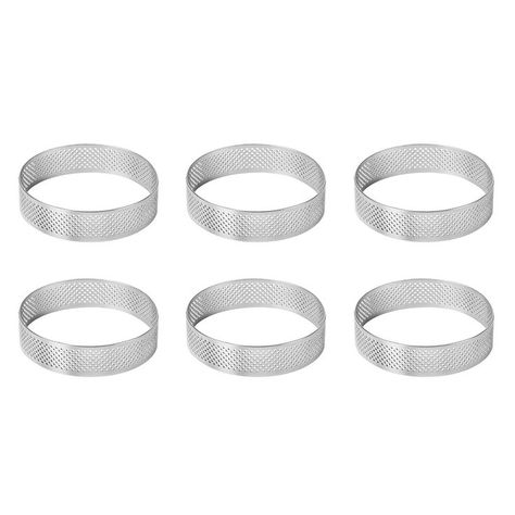 Cake Ring Molds, 6pcs/set Stainless Steel Porous Tart Ring Pie Cake Mould | Heat-Resistant, Venting Hole Design Perforated Pi Ring Mold, Cake Sizes, Pie Cake, Baking Accessories, Baking Tools, Cake Mold, Stainless Steel Material, Picture Show, Heat Resistant