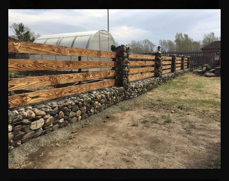 Rock Wall Fencing, Diy Backyard Fence, Gabion Fence, Stone Fence, House Fence Design, Gabion Wall, Brick Fence, Front Yard Fence, Farm Fence