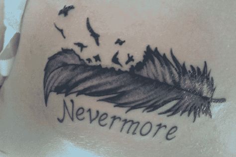 Edgar Allan Poe Raven Tattoo With "Nevermore" - 20 Ideas | Design Press Poe Raven Tattoo, Edgar Allen Poe Tattoo, Raven Tattoo Ideas, Edgar Allan Poe Raven, Poe Tattoo, Poetry Tattoo, Ankle Bracelet Tattoo, Scorpio Tattoo, Deer Tattoo