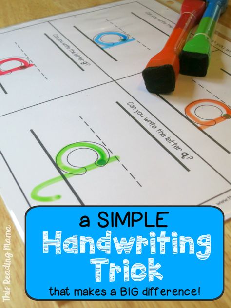 1 Simple Handwriting Trick that Makes a BIG Difference - This Reading Mama Simple Handwriting, Teaching Handwriting, Letter Reversals, Handwriting Activities, Preschool Writing, Kindergarten Writing, Handwriting Practice, Writing Center, Learning To Write