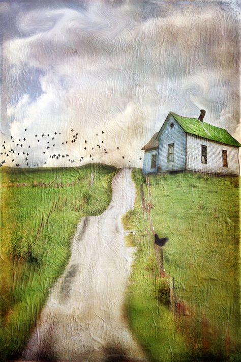 Arte Folk, 강아지 그림, Birds Flying, Black Bird, Abstract Landscape, Painting Inspiration, A House, In The Middle, Landscape Art