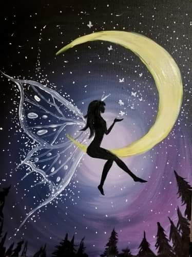 Fairy Wings Painting Acrylic, Fairy Painting Ideas, Fairy Acrylic Painting, Silhouette Arte, Fairy Painting, Wish Spell, Fairies Photos, Fairy Silhouette, Fairy Paintings