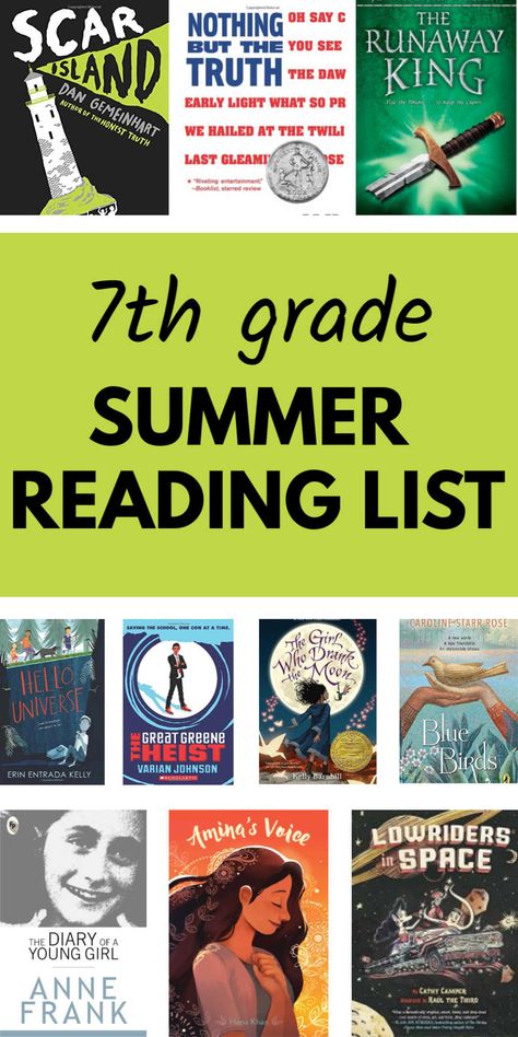 Summer reading list for 7th grade. Best books for kids ages 11 and up that can be read all year round! #summerreading #7thgrade #books 8th Grade Summer Reading List, Books For 9th Graders, Books For 7th Graders, 4th Grade Reading Books, 8th Grade Reading List, Summer Education, 8th Grade Reading, Reading Suggestions, Middle School Books