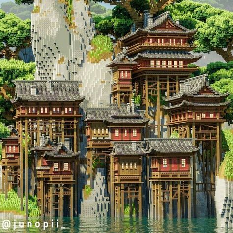 Japanese Mountain House Minecraft, Japanese Minecraft Farm, Minecraft Asian Village, Howls Moving Castle Minecraft, Minecraft Chinese Builds, Japanese Temple Minecraft, Minecraft Asian Builds, Japanese Minecraft Builds, Minecraft Japanese House