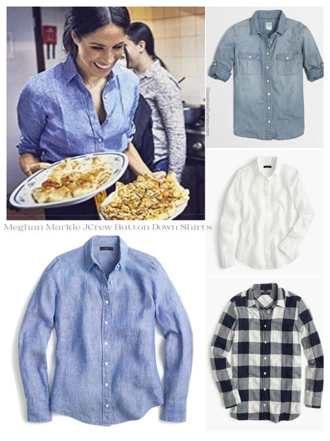 meghan markle jcrew button down shirts collection Meghan Markle Denim Shirt, Meghan Markle Casual Style, Meghan Markle Jeans, Jcrew Style Inspiration, Meghan Markle Outfits, Cargo Coat, Inspirational Outfits, J Crew Style, Jcrew Collection