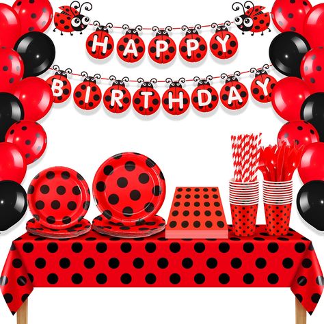 Miraculous Ladybug Birthday Party Ideas, Ladybug Birthday Theme, Ladybug Party Decorations, Ladybug Birthday Invitations, Adult Birthday Decorations, Table Cloth Decorations, Ladybug Birthday Party, Ladybug Theme, Ladybug Birthday