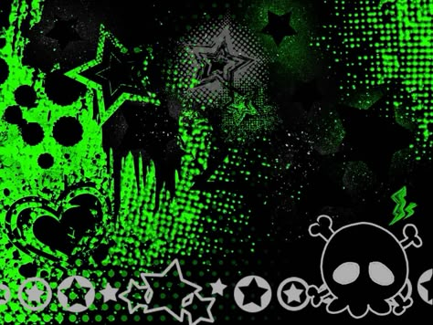 Green Scene Aesthetic, 2000s Vibes Wallpaper, Black Phone Layout, Scene Emo Wallpaper, Scene Kid Wallpaper, Green Cybercore, Boombox Phighting, Scenecore Wallpaper, Emo Backgrounds