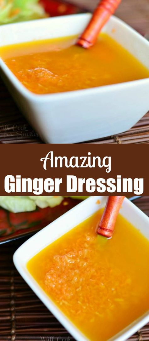 Carrot Ginger Dressing Recipe, Thai Ginger Salad Dressing, Japanese Carrot Ginger Salad Dressing, Raw Ginger Recipes, Japanese Steakhouse Salad Dressing, Ginger Dressing Japanese Easy, Ginger Salad Dressing Japanese, Ginger Dressing Japanese, Ginger Vinaigrette Dressing