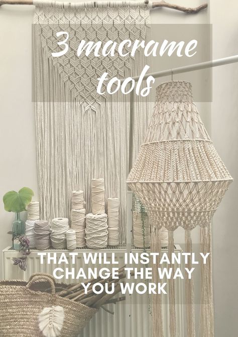 3 macrame tools that will instantly change the way you work Macrame Work Station Diy, Macrame Tools, Macrame Learning, Learning Macrame, How To Measure Macrame Cord, Beginner Macrame Projects, Macrame Business, How To Measure Macrame Cord For A Project, Plant Hanger Tutorial