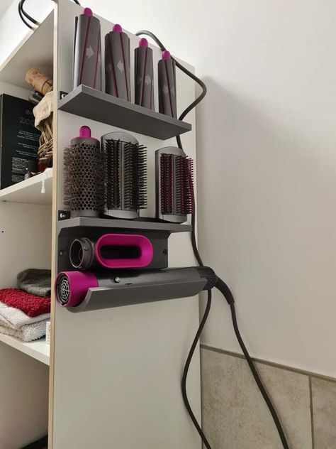 Dyson Airwrap wall mount by Sandtjuper - Thingiverse Dyson Airwrap, Vanity Organization, Bathroom Organizer, Bathroom Organisation, Room Ideas Bedroom, New Designs, Dressing Room, Dressing Table, 3d Printer