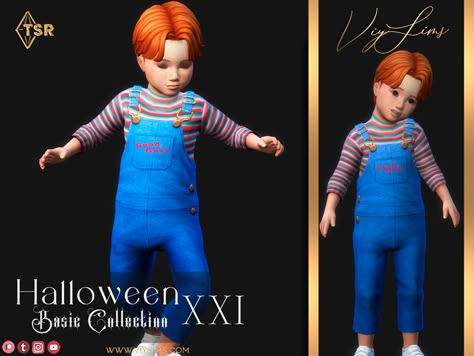 Viy Sims' Halloween XXI [Basic Collection] -Toddler Outfit V.1 Chucky Chucky Sims 4 Cc, Sims 4 Cc Chucky Doll, Sims 4 Cc Halloween Costumes Male, The Sims Halloween Costume, Sims 4 Infant Costume, Holloween Cc Sims 4, The Sims 4 Todlers Cc Clothing, Chucky Halloween Costume, Los Sims 4 Mods