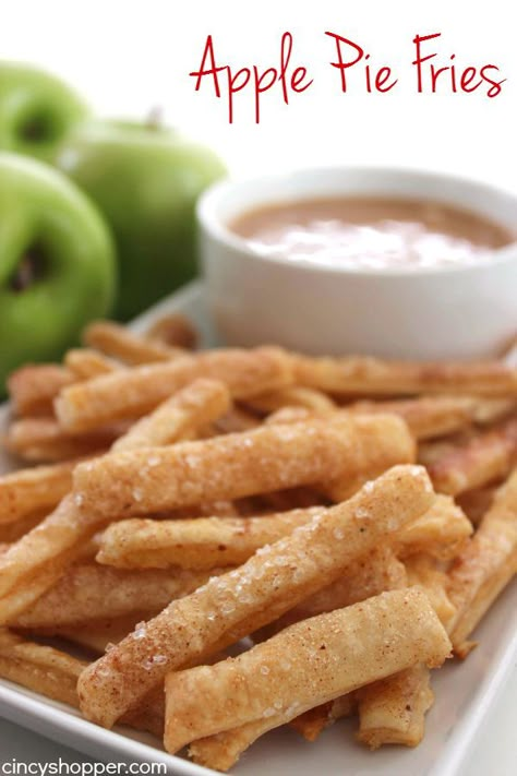 Best Recipes - Apple Recipes at the36thavenue.com Enjoy these Fall Recipes, baked goods, desserts and drinks! Apple Pie Fries, Pie Fries, Apple Sticks, Fried Apple Pies, Store Bought Pie Crust, Funnel Cakes, Easy Apple Pie, Fall Desserts, Mini Desserts