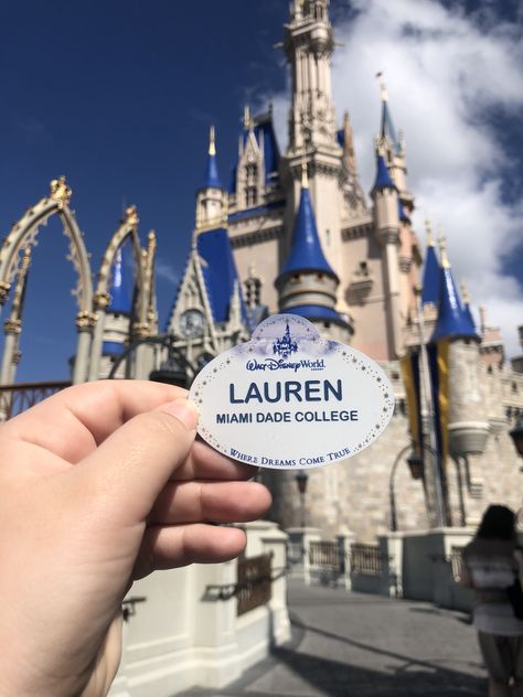 Disney Cast Member Name Tag, Disney Cast Member Aesthetic, Job Dream, Disney Castles, Miami Dade College, Senior Year Fun, Disney College, Disney College Program, Disney Cast Member