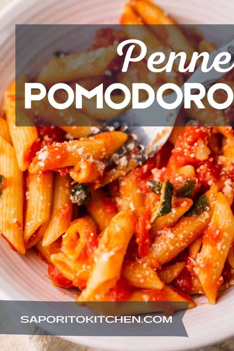 This penne pomodoro recipe is an easy dinner that can be made in less than 30 minutes. Made with canned tomatoes or fresh tomatoes, this penne pasta is perfect for busy weeknights at any time of year. Penne Pomodoro, Tomato Paste Recipe, Pomodoro Recipe, Asian Steak Bites, Creamy Pasta Bake, Pasta Ideas, Penne Pasta Recipes, Traditional Italian Dishes, Sunday Dinner Recipes