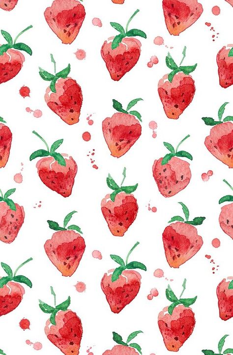 Watercolor strawberry wallpaper Strawberries, Watercolor Painting, Dots, Green, White, Watercolour Painting