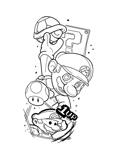 Gaming Line Art, Super Mario Tattoo Design, Mario And Luigi Drawing, Mario And Luigi Hats, Super Mario Tattoo, Mario Tattoo, Lightning Tattoo, Artsy Tattoos, Arai Helmets