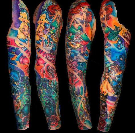 Disney sleeve Disney Thigh Sleeve Tattoo, Disney Leg Sleeve Tattoo Women, Disney Sleeve Filler, Disney Full Sleeve Tattoo, Dark Disney Tattoos Sleeve, Disney Inspired Tattoos Sleeve, Disney Themed Tattoos Sleeve, Sleeve Disney Tattoo, Disney Arm Tattoo