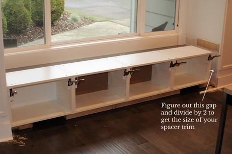 How to Build a DIY Window Seat with Storage - Joyful Derivatives Floating Bench Seat With Storage, Floating Storage Bench, Floating Bench With Storage, How To Build A Window Seat, Floating Window Seat, Diy Window Seat With Storage, Window Bench Seat With Storage, Window Seat With Storage, Ikea Window Seat